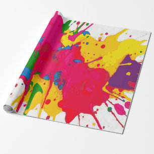 Papel De Presente Padrão de respingo de tinta multicolorido em branc