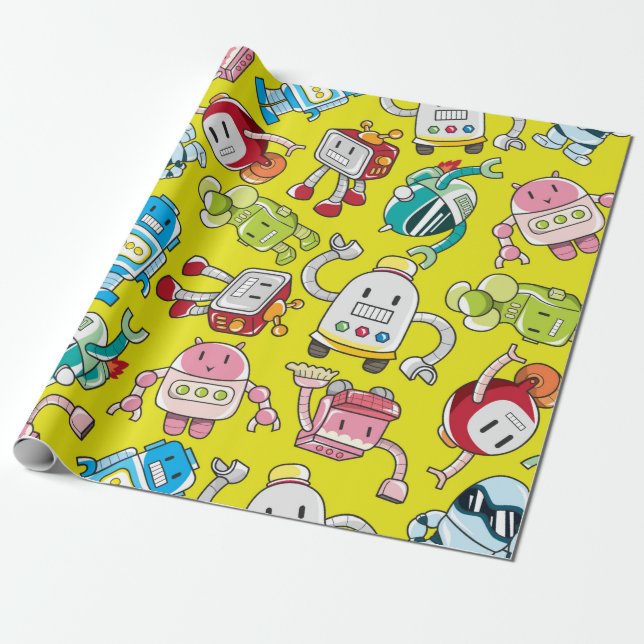 Papel De Presente padrão de robô sem costura (Desenrolado)
