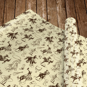 Papel De Presente Padrão de Rodeio de Cowboy Ocidental Bege