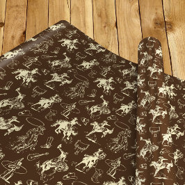 Papel De Presente Padrão de Rodeio de Cowboy Ocidental Marrom Escuro