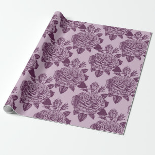 Papel De Presente Padrão de Rosa Antiga Malva