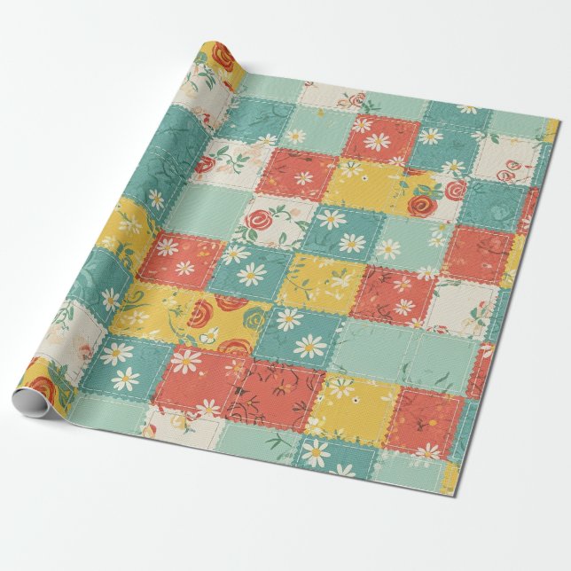 Papel De Presente Padrão de Rosa de Primavera Pastel (Desenrolado)