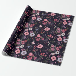 Papel De Presente Padrão De Rosa De Verão Em Preto