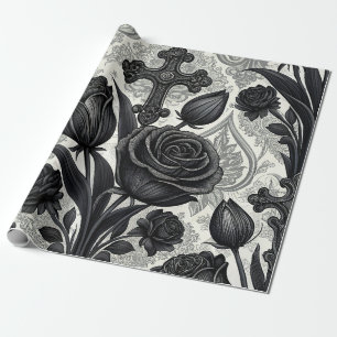 Papel De Presente Padrão de Rosa Gótica Escura (2)