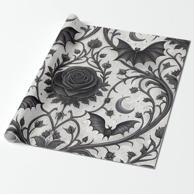 Papel De Presente Padrão de Rosa Gótica Escura (3) (Desenrolado)