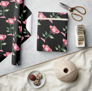 Papel De Presente Padrão de Rosa Rosa