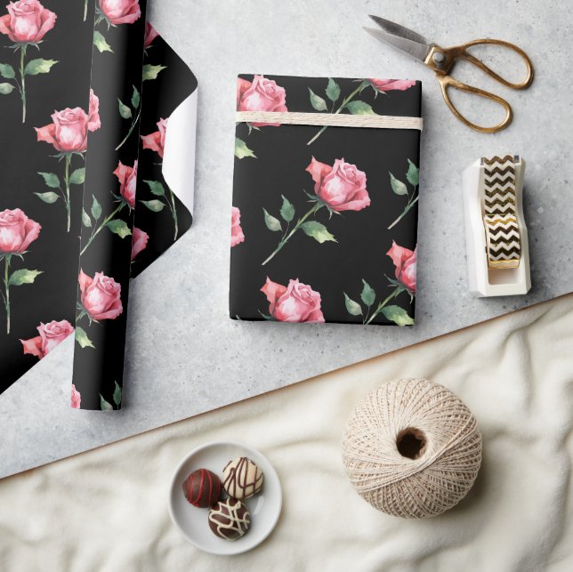 Papel De Presente Padrão de Rosa Rosa (Artesanato)