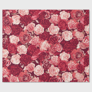 Papel De Presente Padrão de Rosa Sem Costura Carmesim e Rosado