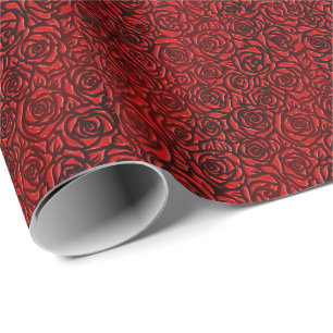Papel De Presente Padrão de Rosa Vermelha Brilhante