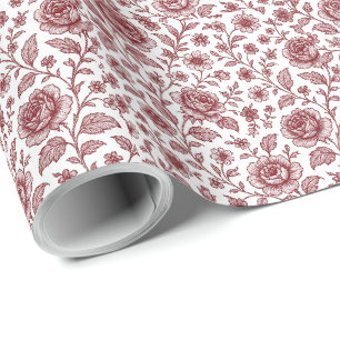 Papel De Presente Padrão de Rosa Vintage Vermelho Escuro