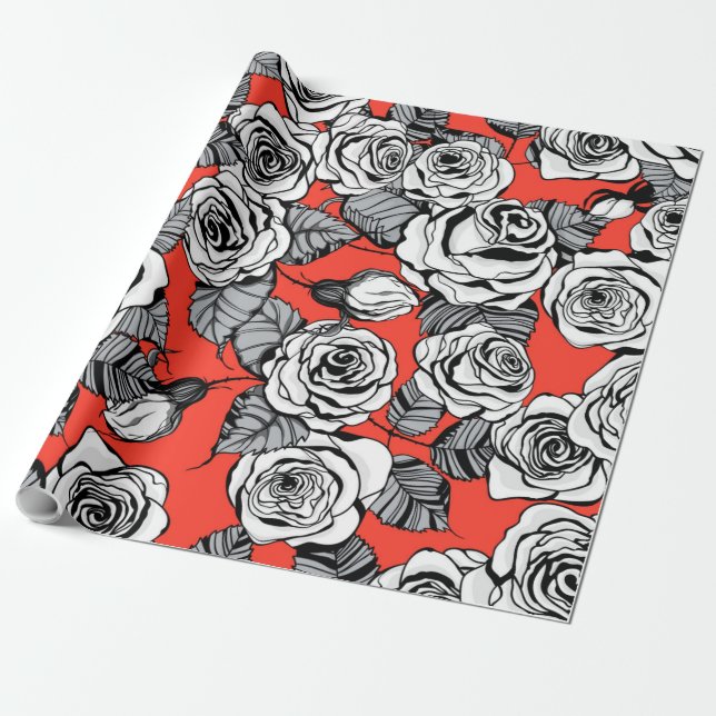 Papel De Presente Padrão de rosas brancas (Desenrolado)