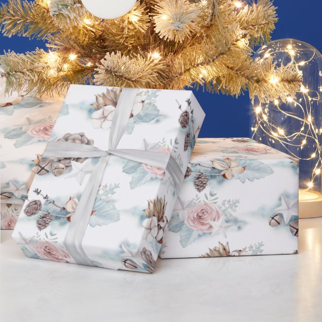 Papel De Presente Padrão de Rosas de Aquarela e de Pino (Feriados)