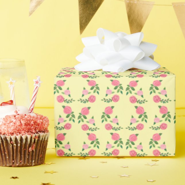 Papel De Presente Padrão de Rosas de Chá Fofa Floral Feminina Doce (Festa de aniversário)