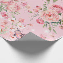 Padrão de Rosas e Borboletas Rosa Vintage Chic 