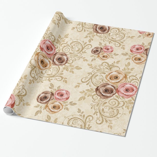Papel De Presente Padrão de rosas elegantes (Desenrolado)