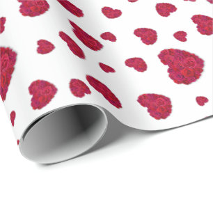 Papel De Presente Padrão de Rosas Florais Vermelhas e Rosa Escuro El