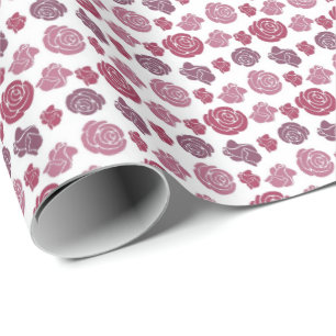Papel De Presente Padrão de Rosas Rosa e Roxo