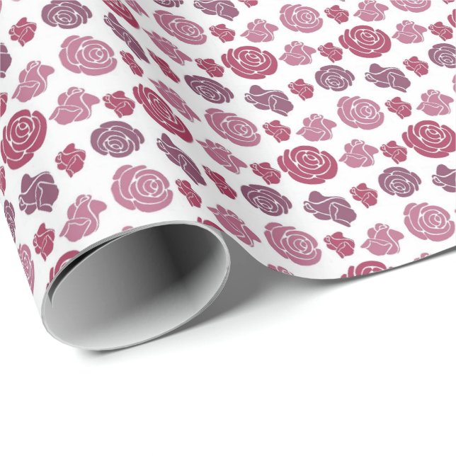 Papel De Presente Padrão de Rosas Rosa e Roxo (Ponta do rolo)