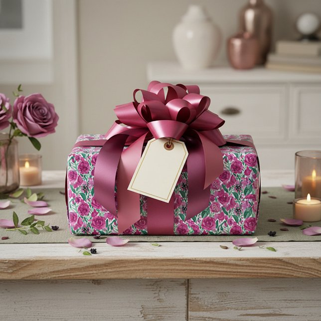 Papel De Presente Padrão de rosas rosa profundo (Criador carregado)
