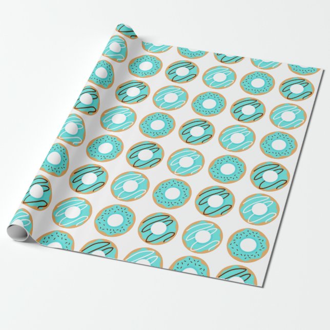 Papel De Presente Padrão de Rosquinhas Azul Associado (Desenrolado)
