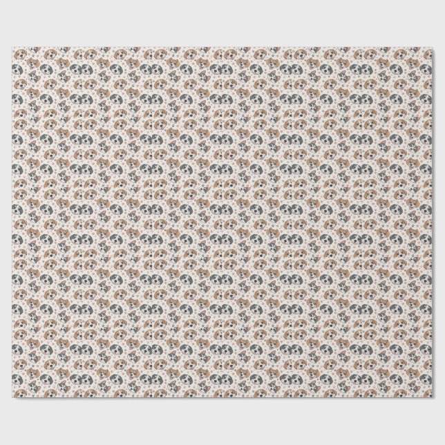 Papel De Presente Padrão de Rosto de Cachorrinho Fofo Design para Cr (Aberto)