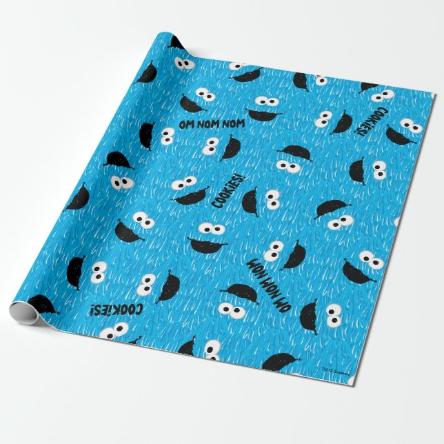 Papel De Presente Padrão de Rosto de Monstro de Cookie com Pelo (Desenrolado)