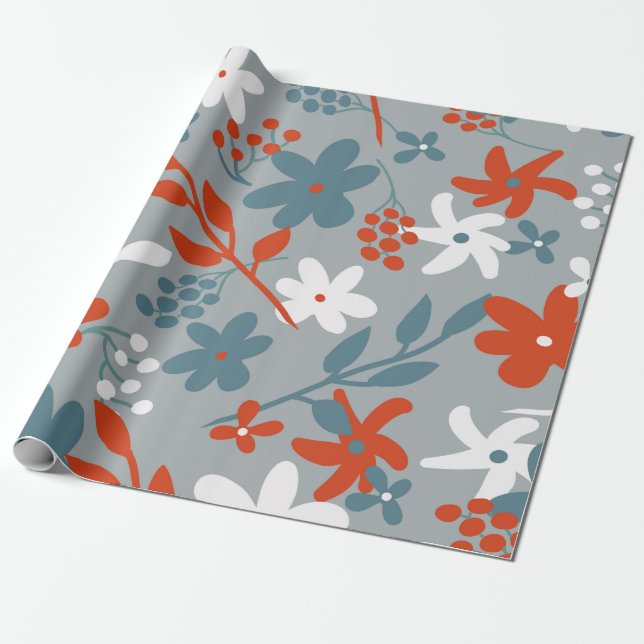 Papel De Presente Padrão de safra simples. fundo cinza, laranja,  (Desenrolado)