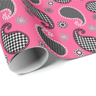 Papel De Presente Padrão de salsa, rosa-fúcsia, preto e branco