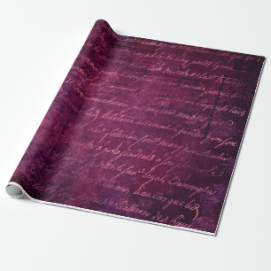 Papel De Presente Padrão de Script Francês do Vintage Violet Rosa