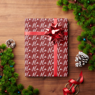 Papel De Presente Padrão de Script Ho Ho Ho Branco no Natal Vermelho