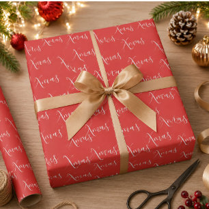 Papel De Presente Padrão de Script Vermelho de Natal Férias de Natal