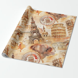 Papel De Presente Padrão de selo de viagem mundial vintage (9)
