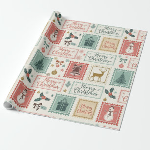Papel De Presente Padrão de selo postal de Natal vintage