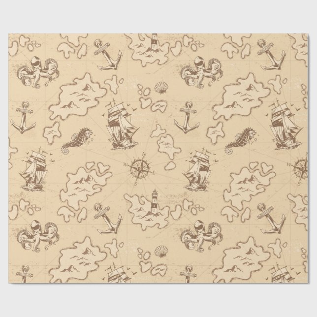 Papel De Presente Padrão de sépia temático náutico de Olden (Aberto)