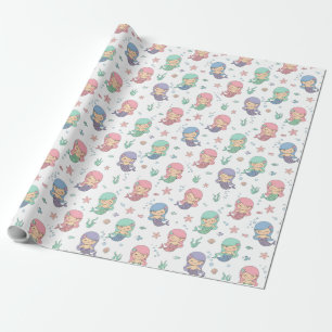 Papel De Presente Padrão de Sereia de Desenho Animado Fofo