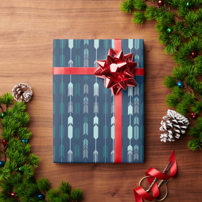 Papel De Presente Padrão de Setas Geométricas Modernas - Azul Marinh (Presente de Natal)