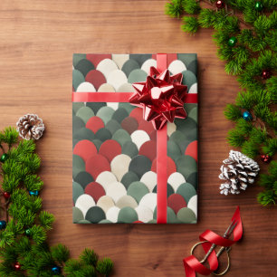 Papel De Presente Padrão de Shell Verde Vermelho e Branco
