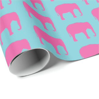 Papel De Presente Padrão de Silhouettes de Elefante Rosa