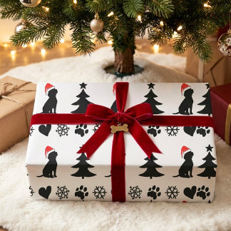 Papel De Presente Padrão de Silhueta de Cachorro Beagle Preto no Nat