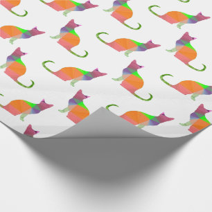 Papel De Presente Padrão de Silhueta de Gato Low Poly