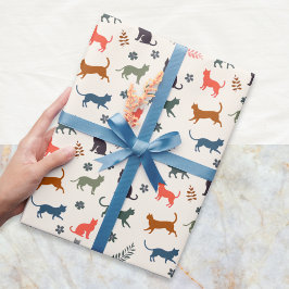 Papel De Presente Padrão de Silhueta de Gato Moderna em Creme