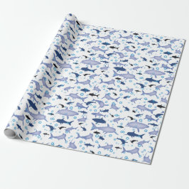 Papel De Presente Padrão de silhueta de tubarão branco e azul