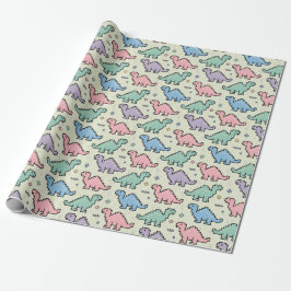 Papel De Presente Padrão de Silhuetas de Dinossauros Pixelizados em 