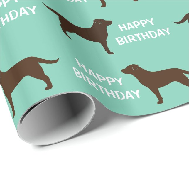 Papel De Presente Padrão de Silhuetas de Labrador Retriever Chocolat (Ponta do rolo)