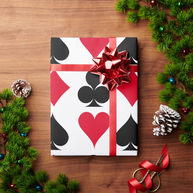Papel De Presente padrão de símbolos de cartas de baralho (Presente de Natal)