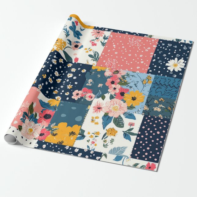 Papel De Presente Padrão de Sistema Floral Negrito (Desenrolado)