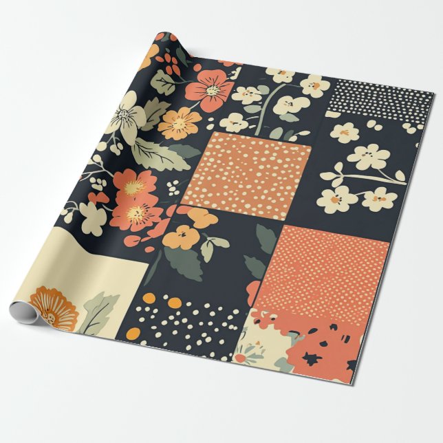 Papel De Presente Padrão de Sistema Floral Retroativo (Desenrolado)