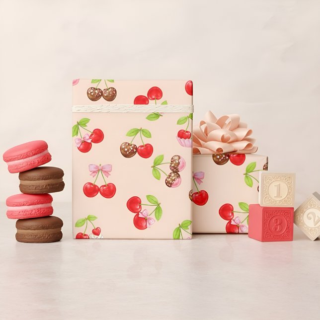 Papel De Presente Padrão de Sobremesa de Cereja Fofa Doce  (Criador carregado)