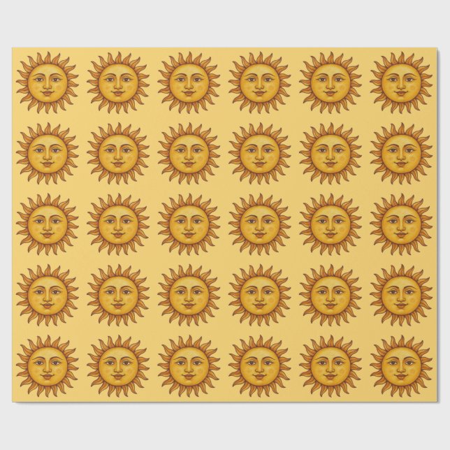 Papel De Presente Padrão de Sol Amarelo. (Aberto)