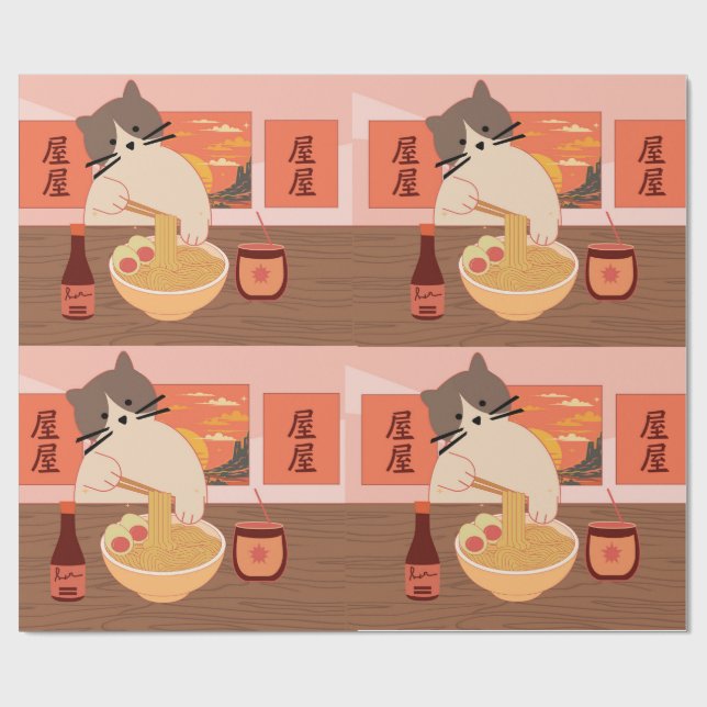 Papel De Presente Padrão de Sorver Ramen (Aberto)